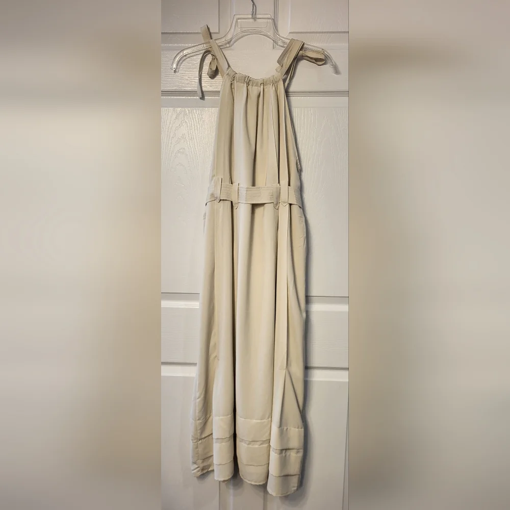 Cream Halter Top Belted Midi Dress Size Small Wedding Guest Dress Halter Summer